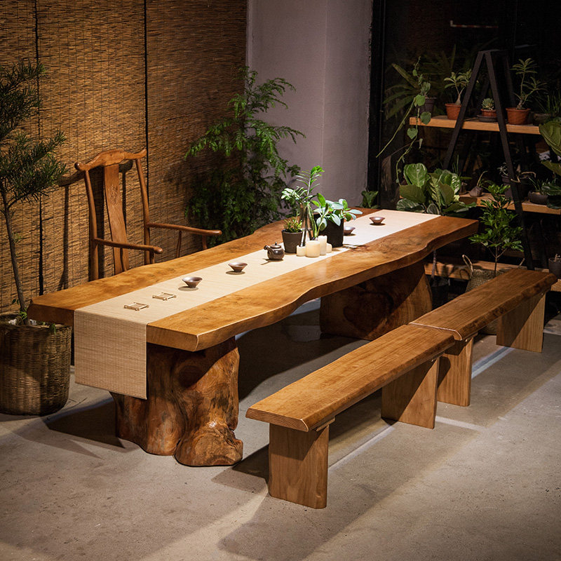 个性定制实木茶几泡茶桌椅组合仿古简约功夫茶台原木大板新中式洽