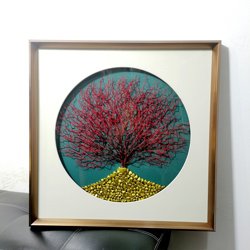 实物海树画石子轻奢客厅装饰画沙发背景手工立体发财树挂画