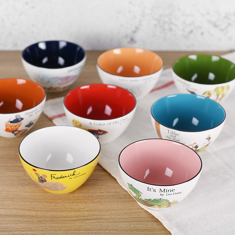 日本进口AITO李奥尼绘本v可爱卡通贴花美浓烧家用陶瓷米饭碗小汤