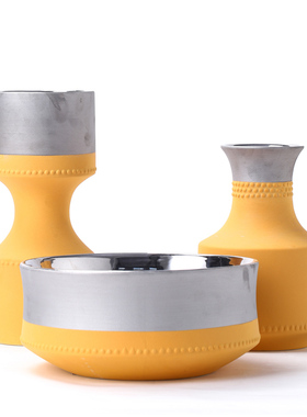 现代简约橙色镀银陶瓷花瓶售楼处样板间客厅O陈列书架软装饰品摆