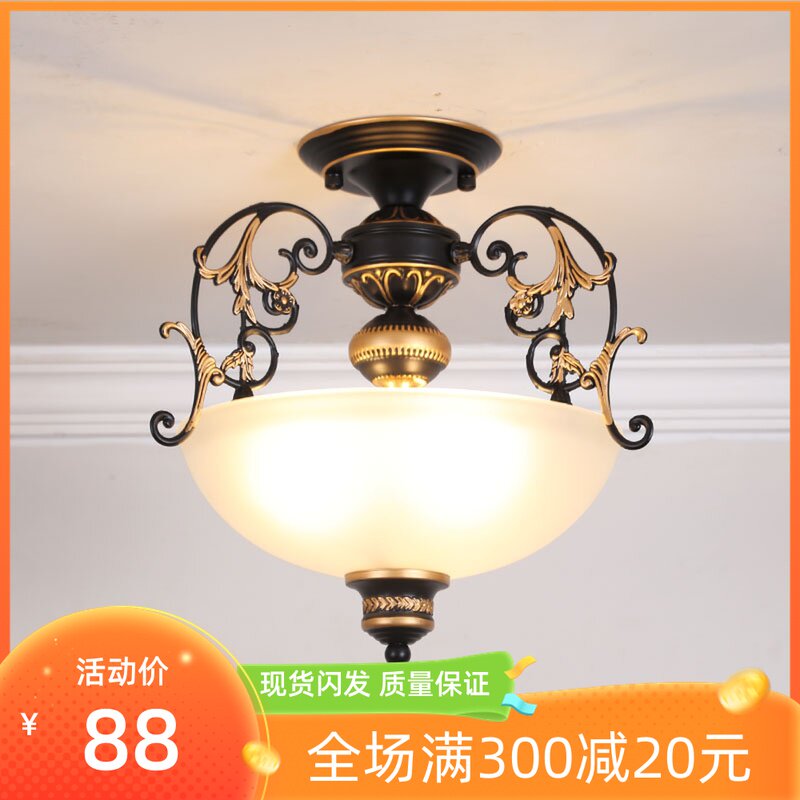 欧式复古阳台楼梯间美式简约过道灯铁艺个性入户门厅玄关半吸顶灯