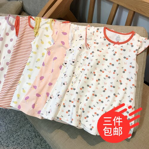 100-150码 A类  纯棉女童弹力家居服   夏季甜美小飞袖中小童睡裙