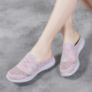 新款 女2021夏季 平底女托 外穿软底防滑女士包头半拖鞋 中年妈妈拖鞋