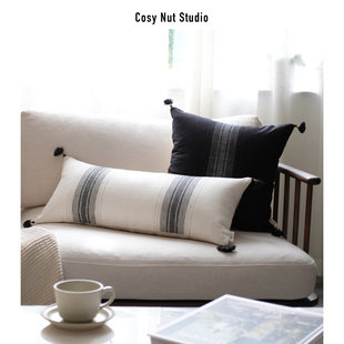 慢松球 法式亚h麻条纹抱枕 黑白客厅北欧床上沙发靠垫北欧抱枕组