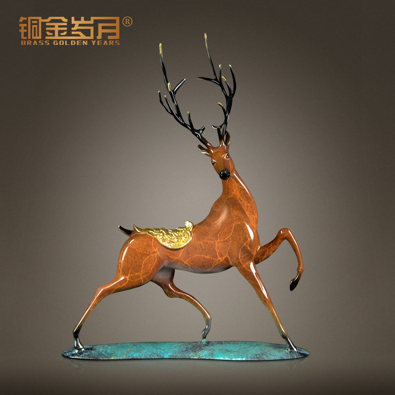 铜金岁月黄铜鹿摆件铜鹿工艺品博古架家居酒柜铜雕装饰品乔迁礼品,家居饰品,装饰摆件,淘宝优惠券,粉丝福利购,淘宝优惠卷
