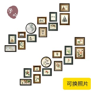 相框做旧复古壁挂别墅楼梯间装 饰组合画 美式 楼梯照片墙实木欧式