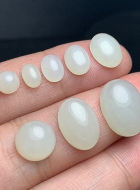 天然韩料和田白玉戒面青玉椭圆形蛋面羊脂玉裸石戒指吊坠耳钉手链