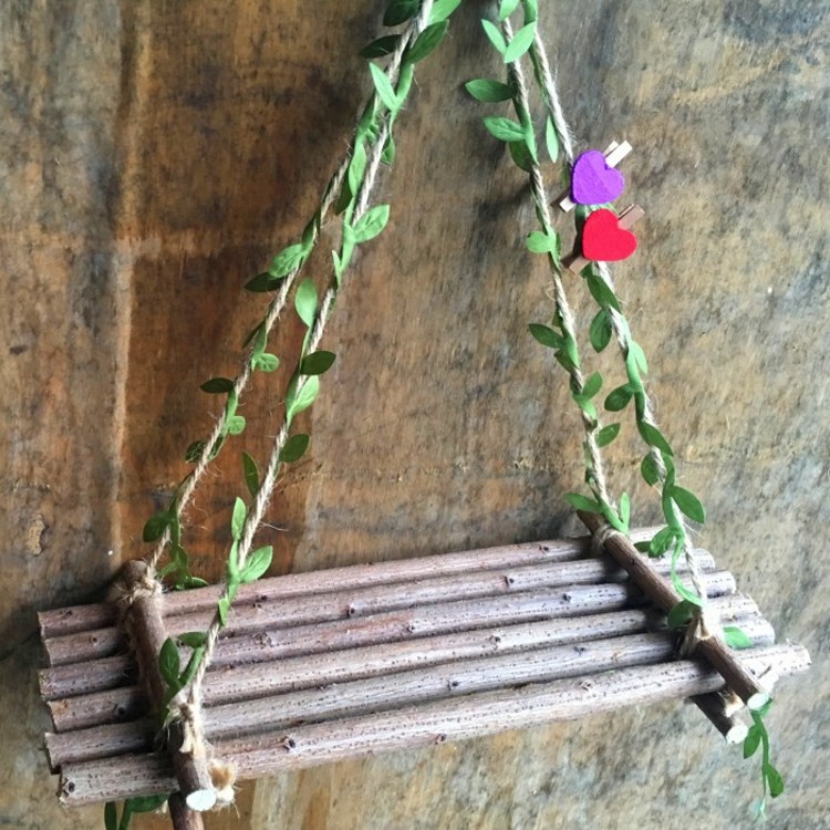 创意手工干树枝空中吊饰复古家居装饰拍摄道具Q摆件木制小树叶秋