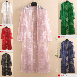 长袖 外套外搭中长款 防晒衣披风外衣 外披肩薄款 2021春夏女蕾丝开衫