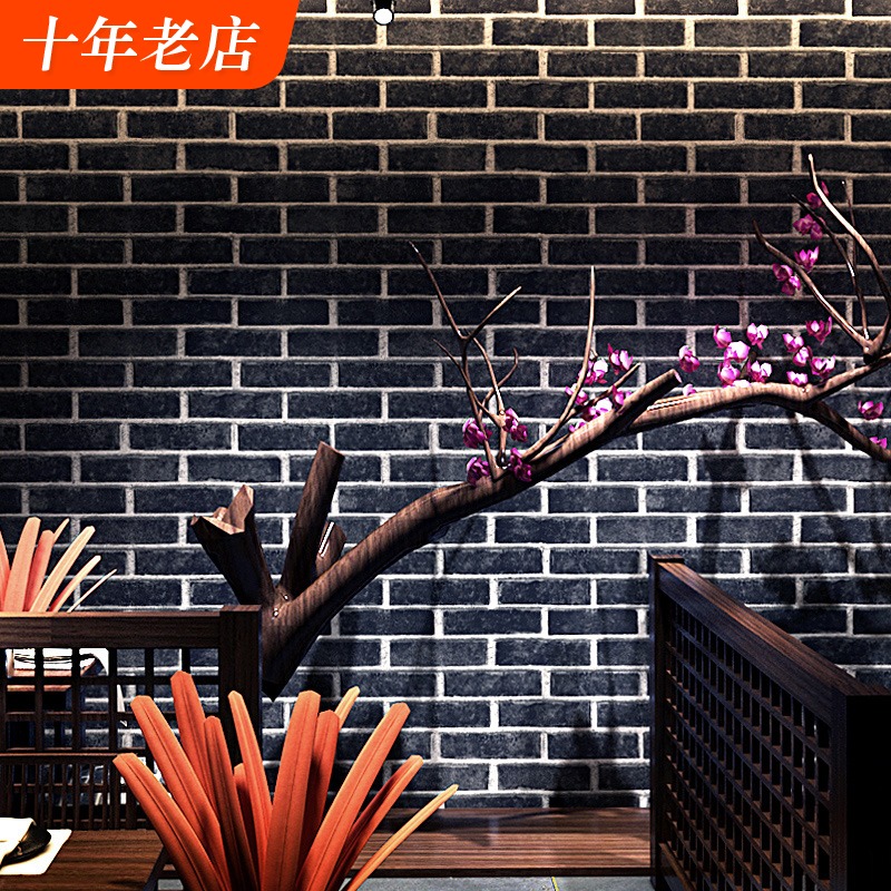 新中式复古砖纹红砖青砖仿古砖头墙纸3d立L体砖块文化石背景墙壁