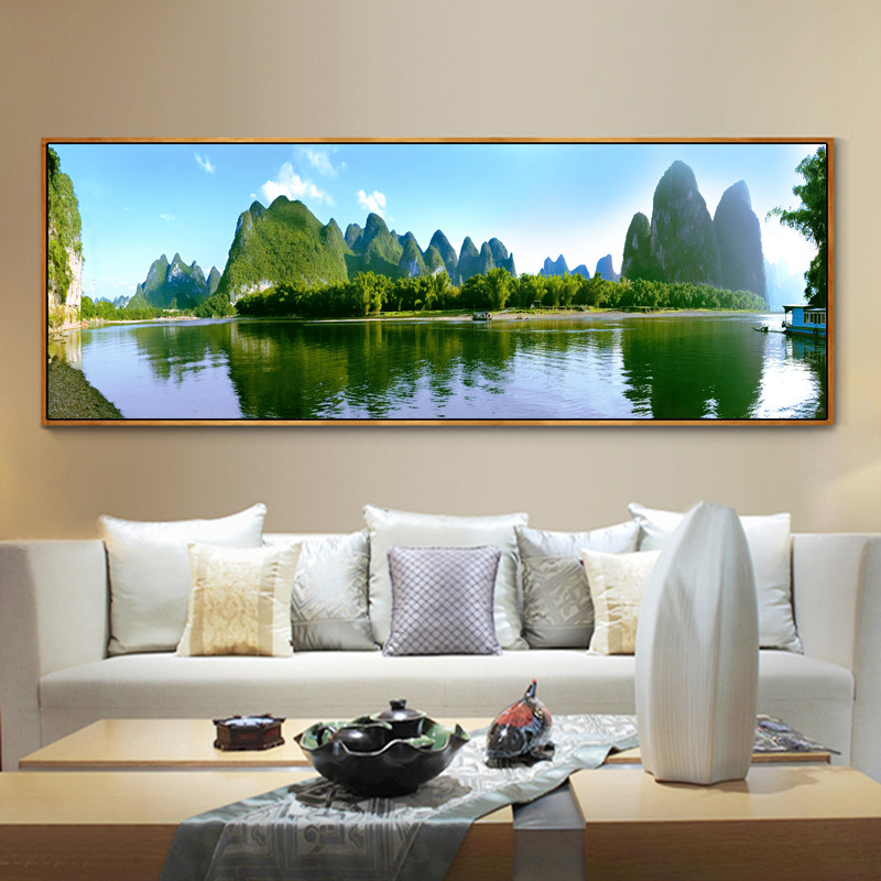 现代简约客厅沙发背景墙装饰画山水风景挂画流水生财靠山招财壁画,家居饰品,现代装饰画,淘宝优惠券,粉丝福利购,淘宝优惠卷