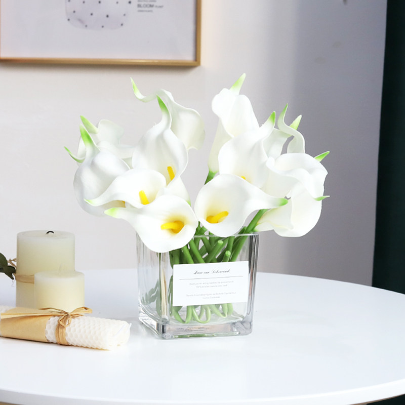 清新韩系仿真花假花马蹄莲郁金香透明玻璃花瓶绢花玄关桌面装饰花