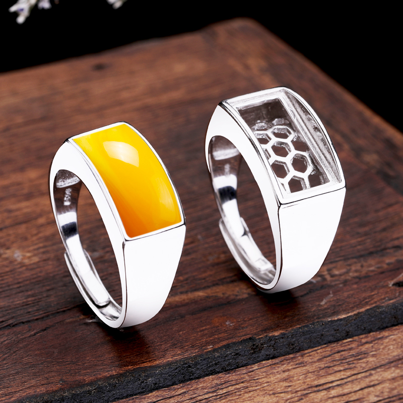 925银戒指空托封底镶嵌蜜p蜡绿松石光面方戒托7*15 8*16 5*11 6*1