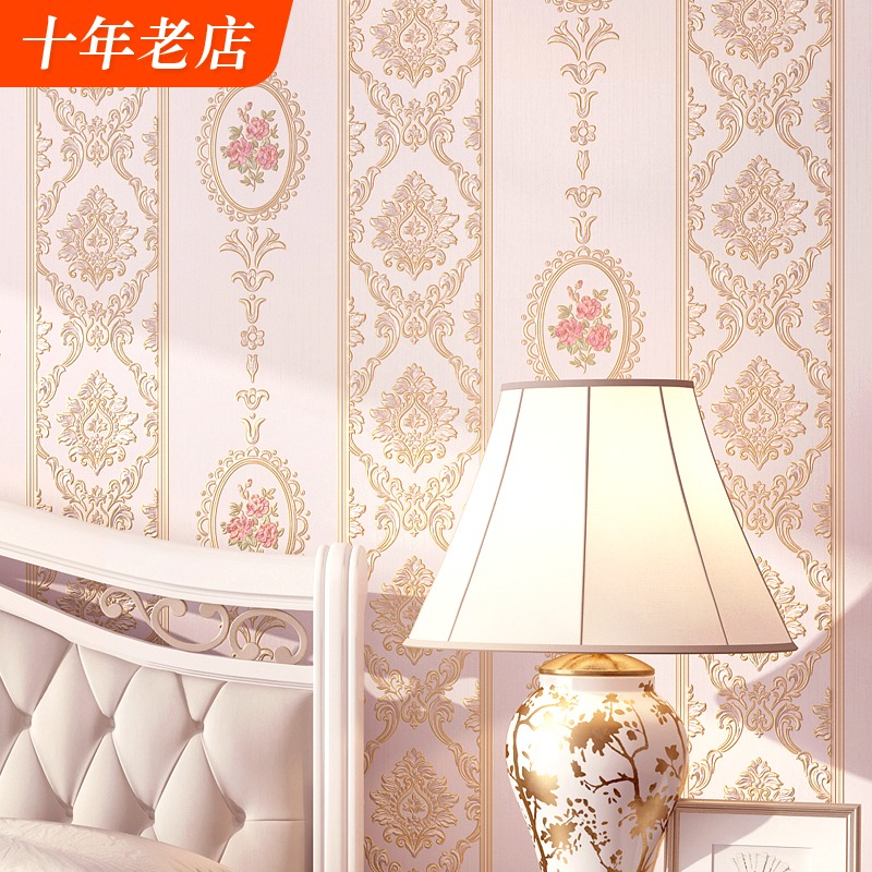 田园欧式墙纸非自粘家用卧室客厅餐厅现代简N约装修无纺布主卧壁