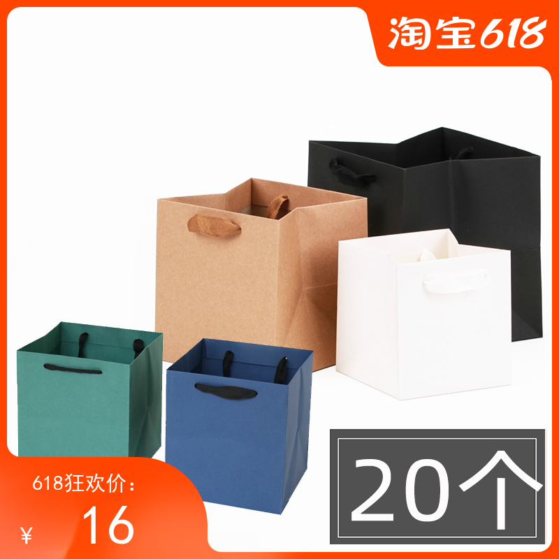 热卖正方形宽底手提袋牛皮纸卡纸纯色纸袋外卖蛋糕礼品包装袋包邮