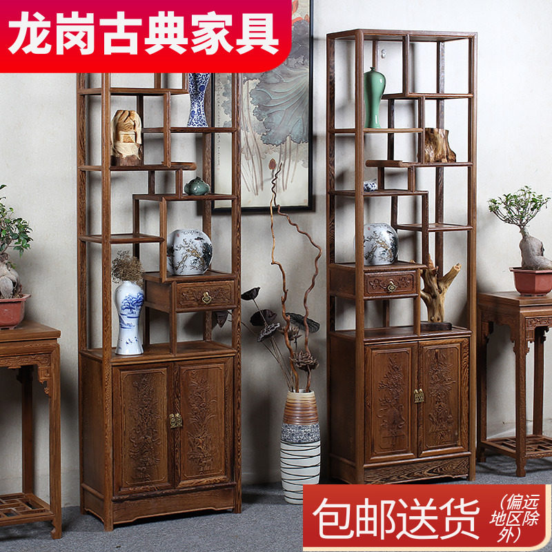红木家具鸡翅木博古架 实木中式小多宝阁古玩架玄关柜隔断摆件架