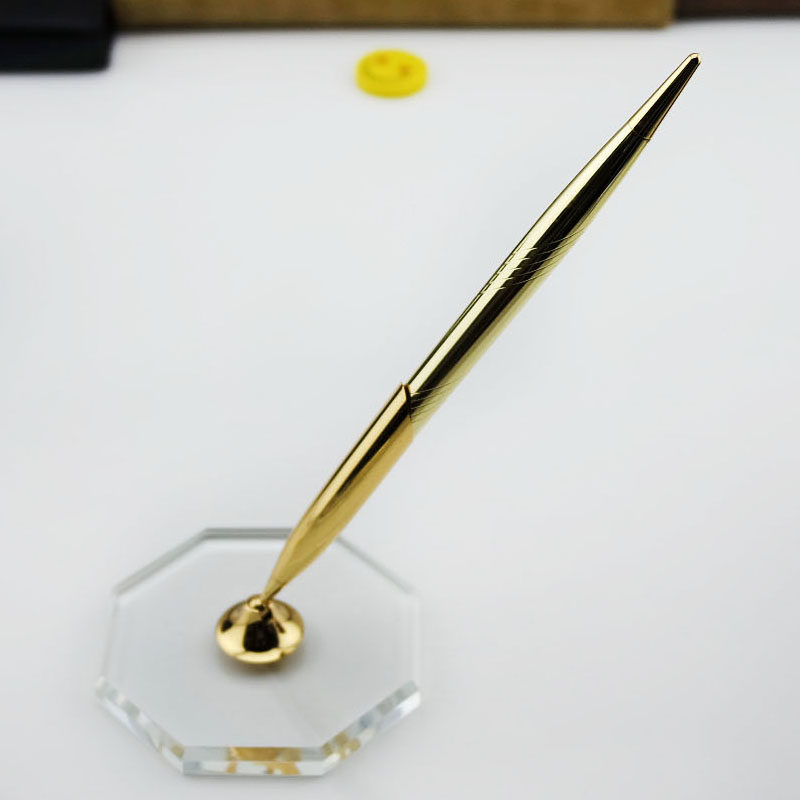 土豪金 创意酒店银行柜台签字笔 带水晶底座 金属水性签约笔