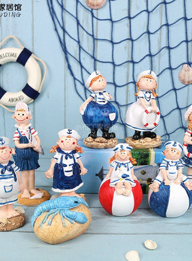 地中海风格树脂娃娃吊脚海军情侣摆件家居装饰品人物摆设隔板装饰