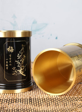 新款梅兰竹菊铜笔筒摆件 铜笔筒书桌摆件