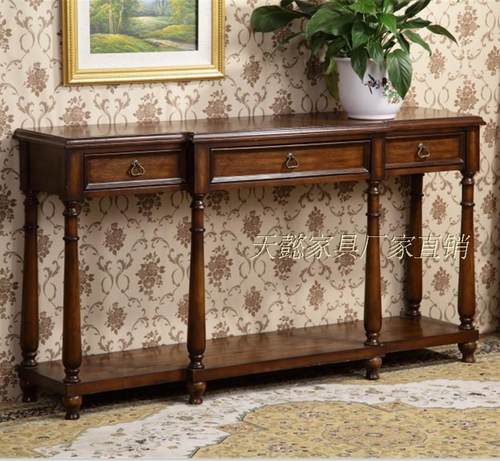 欧美中式玄关台长条靠墙乡村三四抽屉走廊香案神台端景背几窄桌子