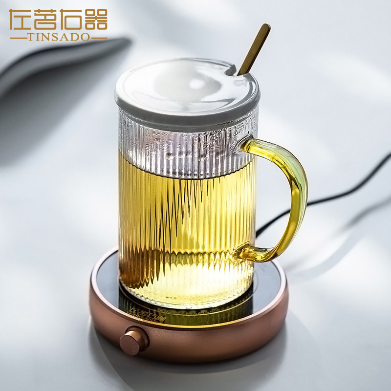 左茗右器可微波炉加热耐热玻璃带盖杯勺子早餐牛奶水杯大容量杯子