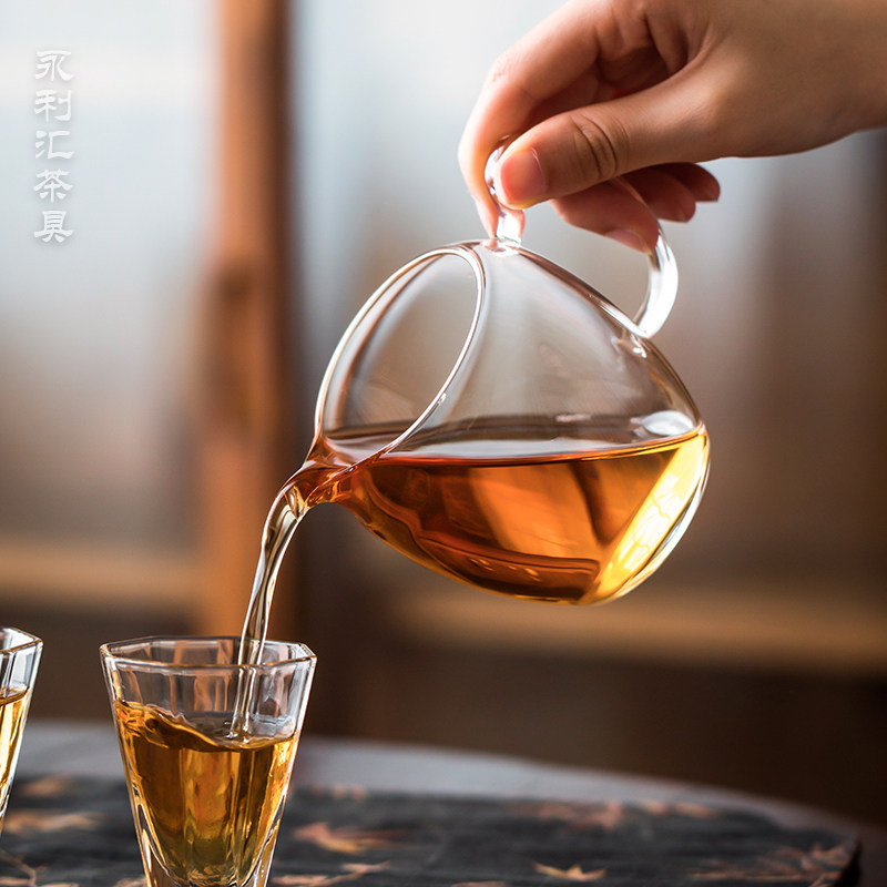 永利汇耐热玻璃公道杯分茶器高透带手把茶海单个防烫功夫茶具配件
