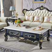 欧式 钢琴烤漆客厅组合 全实木茶几电视柜角几大理石黑檀色雕花整装