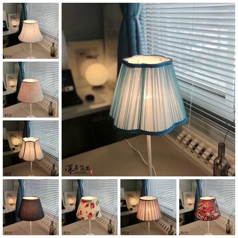 台灯灯罩外壳罩 卡通印花棉麻布艺床头灯落地灯圆形罩灯具配件DIY