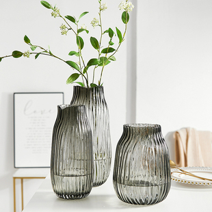 欧式创意波纹口原色透明玻璃花瓶水养百合富贵竹鲜花花瓶家用插花