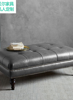 美式拉扣大长方形灰色皮沙发凳商场布艺试鞋凳卧室床尾凳定制脚踏
