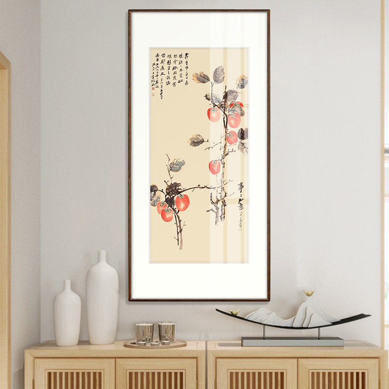 【十年老店】张大千国画竖版玄关客厅装饰画走廊过道挂画事事如意