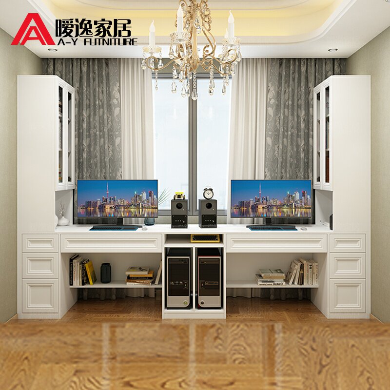 暧逸欧式双人书架电脑桌写字台书柜学习桌书桌一体家用办公桌子