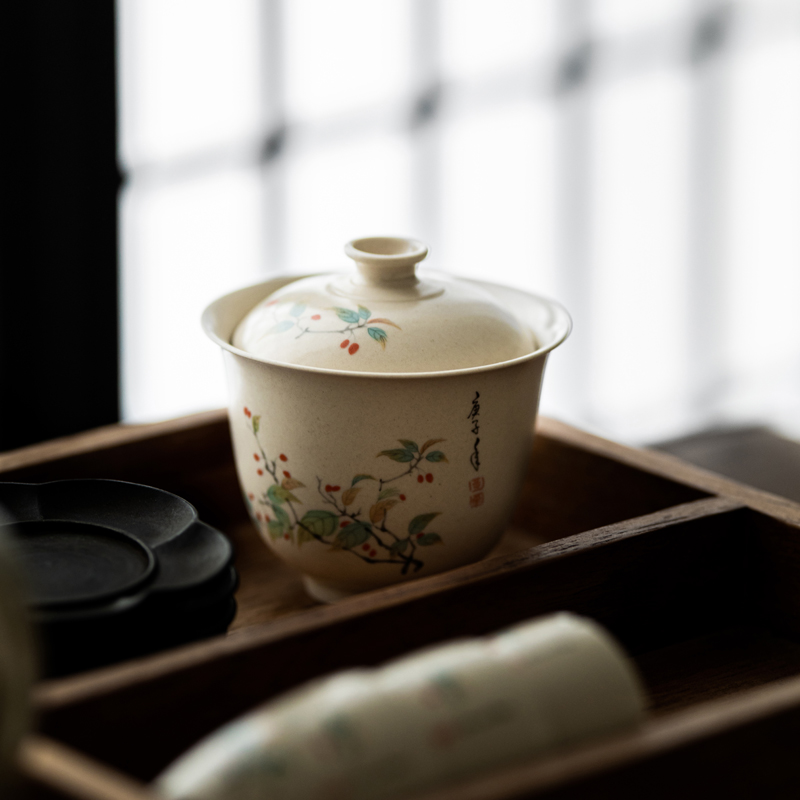 草木祠 草木灰盖碗三才碗功夫茶具大茶碗茶杯敬茶碗盖杯泡茶杯