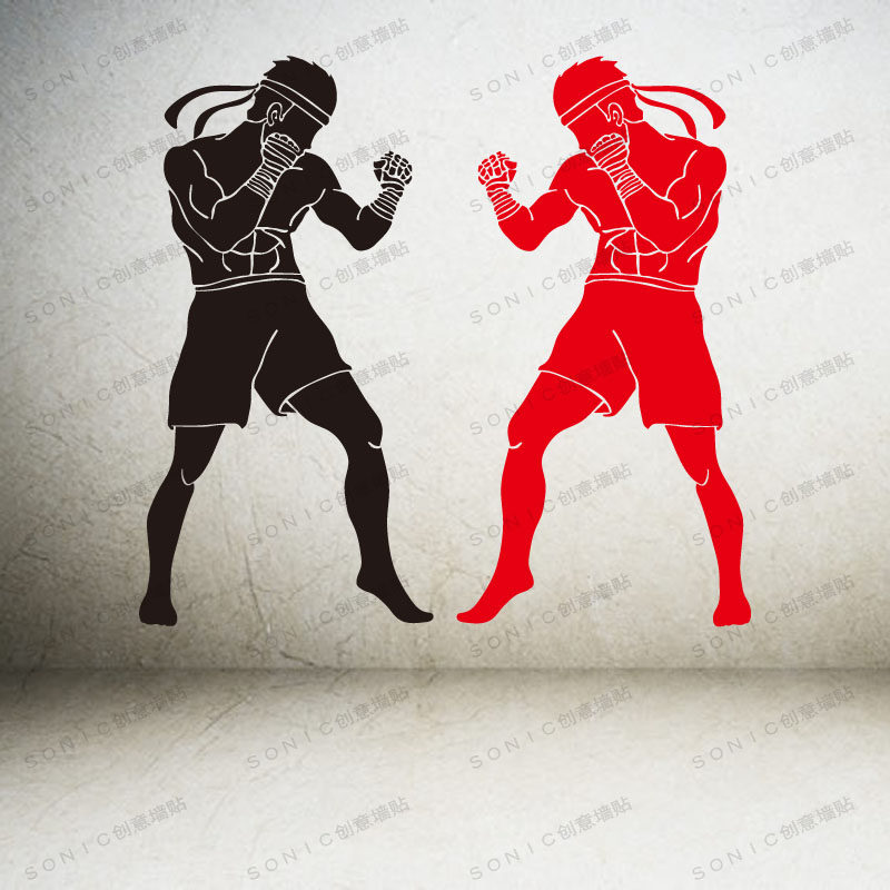 泰拳搏击人物雕花镂空工艺墙贴画武术馆格斗比赛自粘防水PVC贴纸