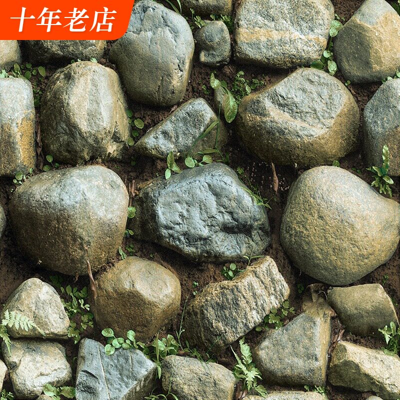 仿真石头图案墙纸砖头3d立体复古砖纹砖块文化石背景墙火锅店壁纸