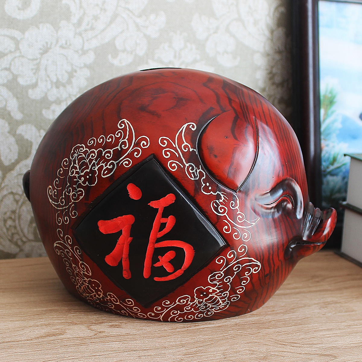 家用客厅装饰摆件十二生肖小猪存钱罐创意可爱大号木质硬币储蓄罐