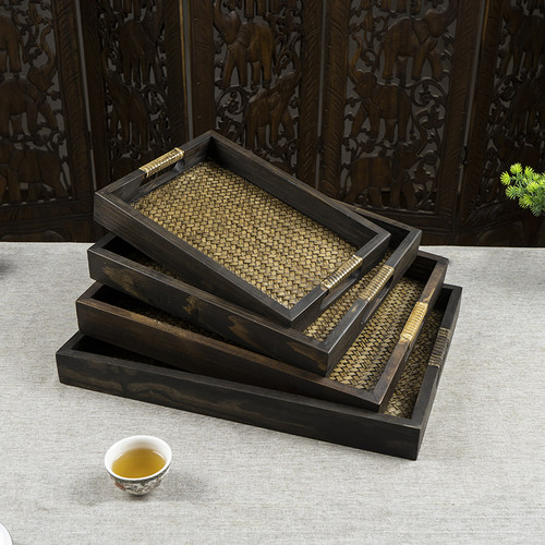泰国茶盘托盘家用长方形水杯茶杯茶盘客厅放杯子的盘子实木水果盘