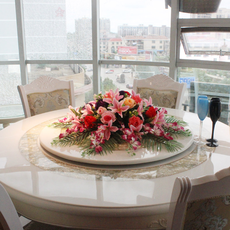 圆桌仿真花酒店大餐桌摆花假花装饰花转盘圆形桌花饭店餐桌仿真花