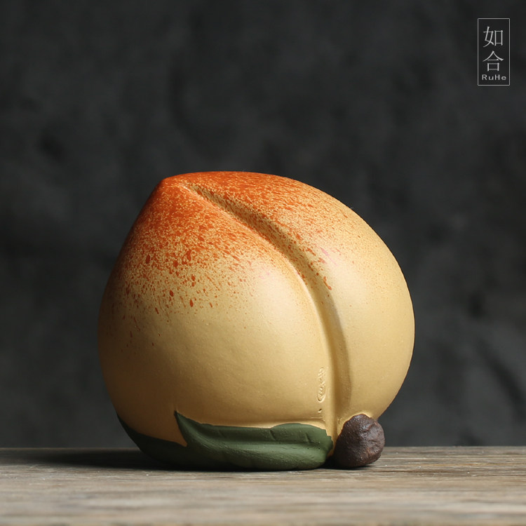 紫砂寿桃桃子宜兴手工摆件茶宠茶玩茶盘摆设送礼祝寿吉祥蟠桃装饰