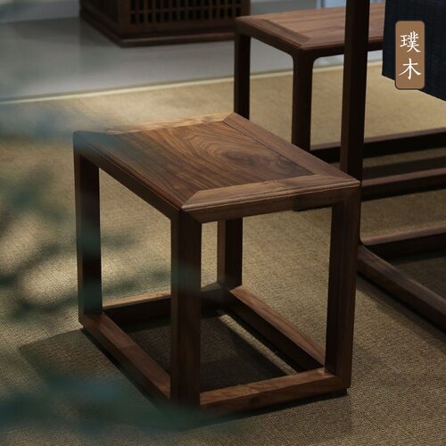 璞木新中式小方凳换鞋凳黑胡桃木板凳家具矮凳实木餐凳茶凳家用