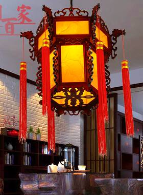 中式明清仿古实木宫廷吊灯复古六角宫灯笼走廊过道餐厅灯创意