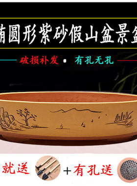 宜兴手工紫砂椭圆形多肉榕树树桩盆景 有孔无孔特大上水石花盆