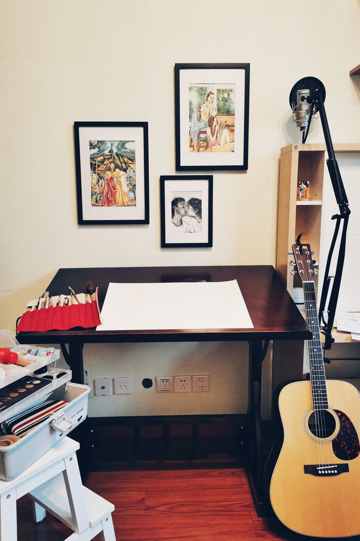 美术书法画桌铁艺升降绘图桌书法办公桌设计师桌子实木工作台绘画