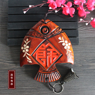 木雕家居创意门上装饰品挂件客厅墙壁挂件铃铛鱼壁挂风铃挂饰门饰