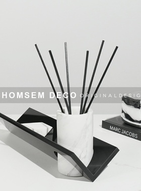 现代简约几何书架笔筒摆件软装饰品样品房间客厅玄关书房办公摆设