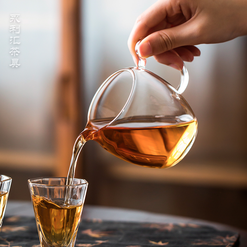 永利汇耐热玻璃公道杯分茶器高透带手把茶海单个防烫功夫茶具配件