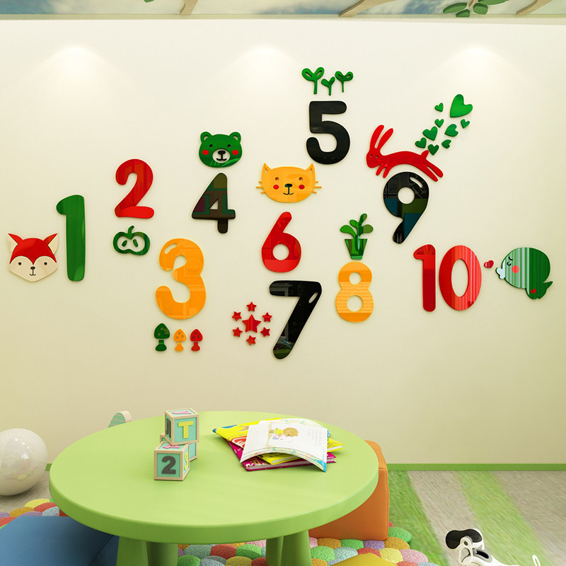 数字3D立体墙贴纸早教班幼儿园墙面布置宝宝卧室儿童房装饰墙贴画