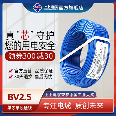 上上电线电缆 ZR/BV2.5平方家装无氧铜芯阻燃电线 单芯单股硬线