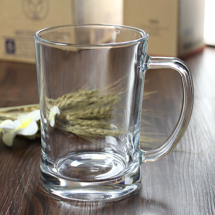 丽尊直身收腰透明玻璃啤酒杯把杯扎啤杯带特大容量把手水杯牛奶杯