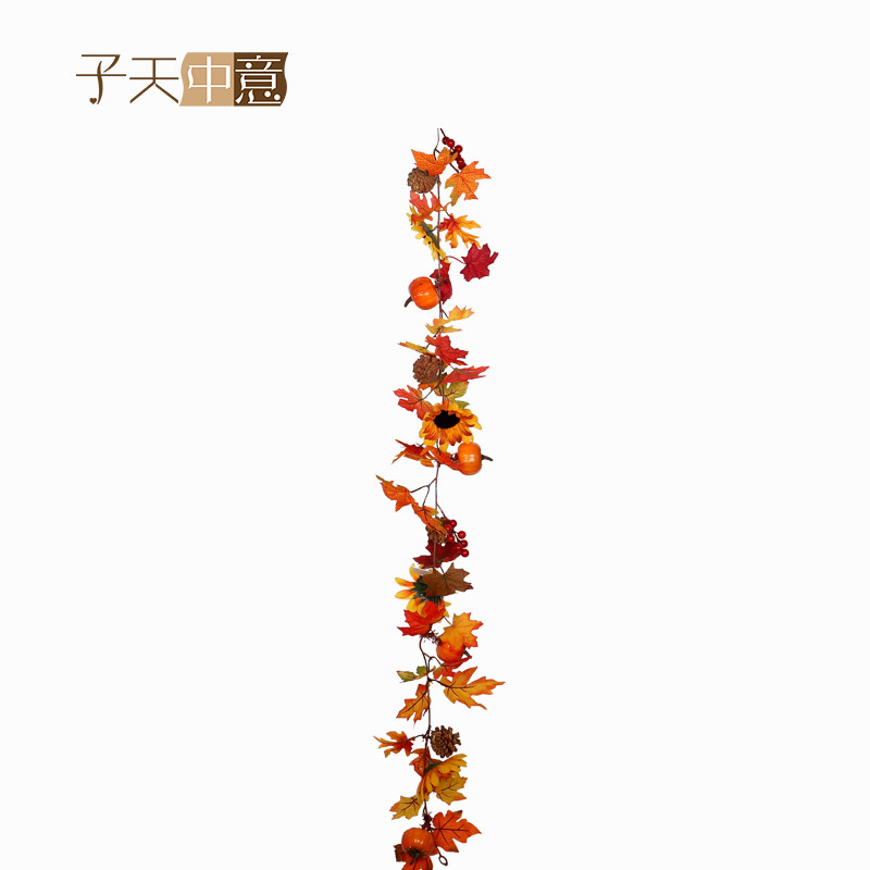 向日葵假花藤条带灯太阳花仿真装饰树叶感恩节布置南瓜枫叶藤条